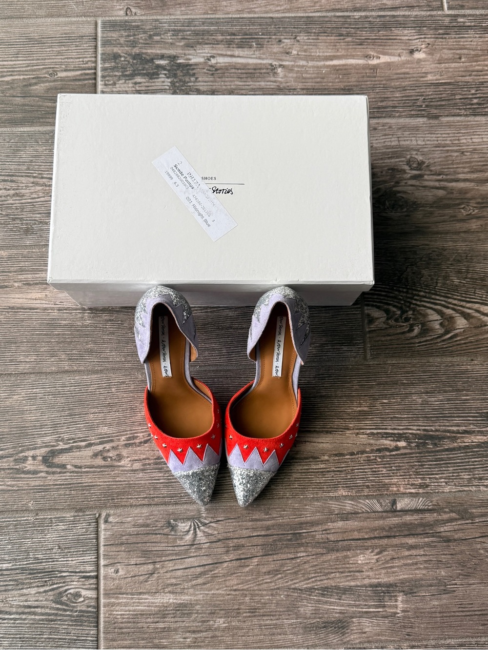 Other Stories Color Block Glitter Star Pumps Pointed Toe Heels